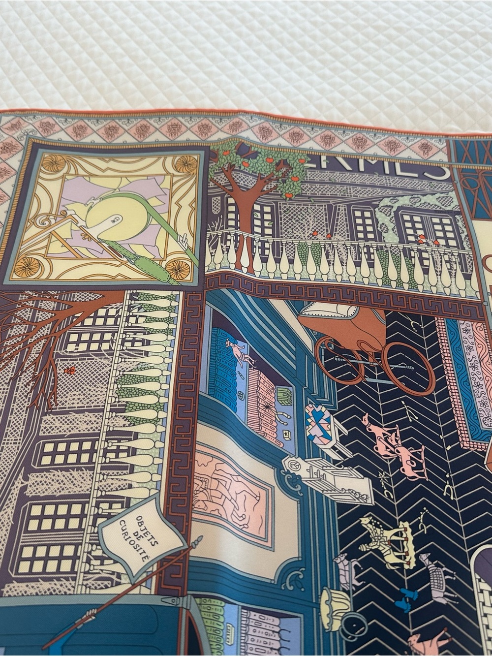 Hermes carre 90 silk scarf objects de curiosite new in box blue and orange motif - Picture 7 of 14